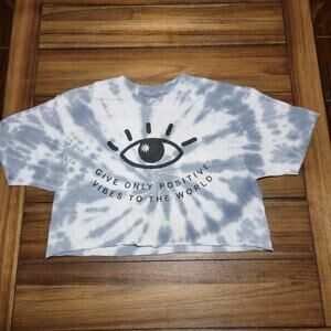 Chemistry Grey Tie-Dye Crop Tee "...Only Positive Vibes..." Size Large